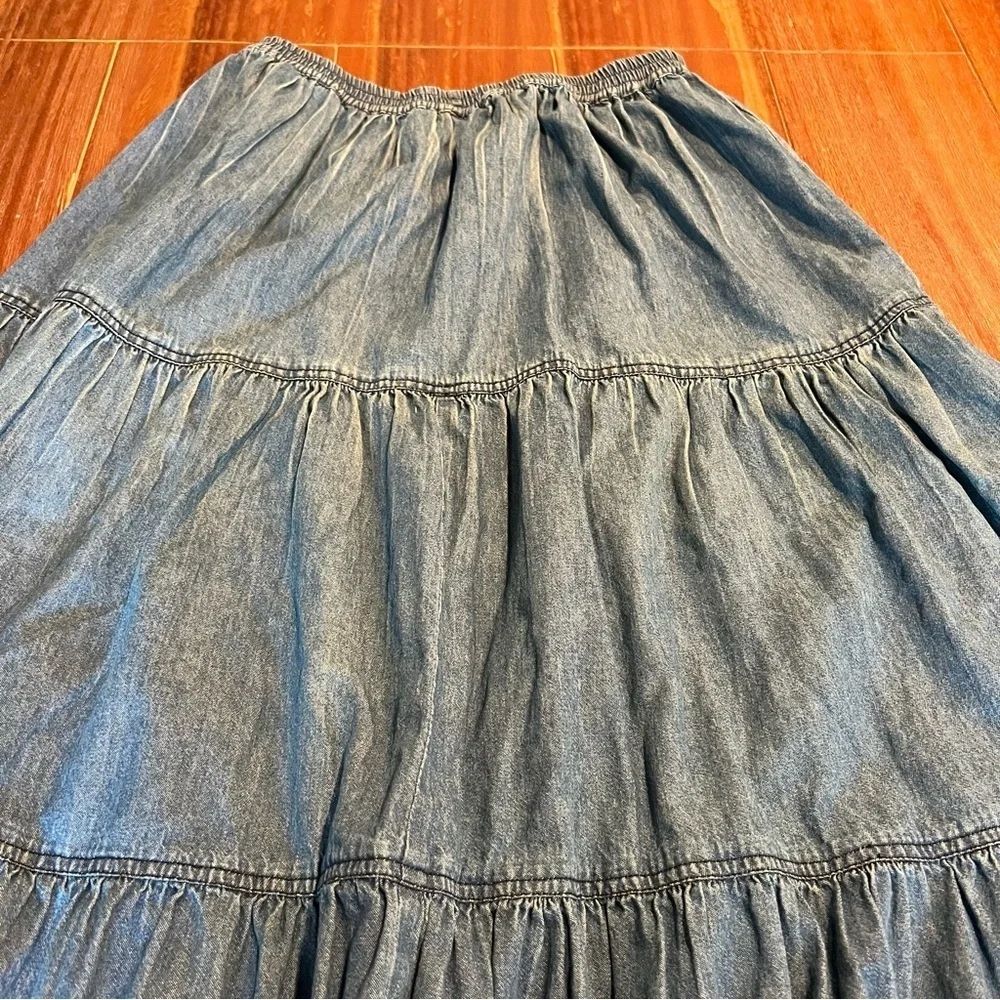 Susan Bristol Casuals Tiered Denim Maxi Skirt Size Small Vintage Cottagecore